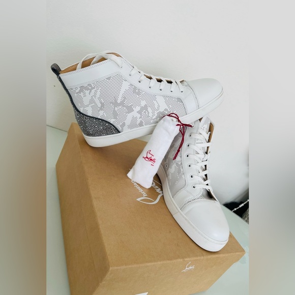 Christian Louboutin Men's White Louis Sp Strass High-top Sneakers 43 1/2 - Picture 11 of 15